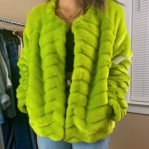 Modern faux fur green coat